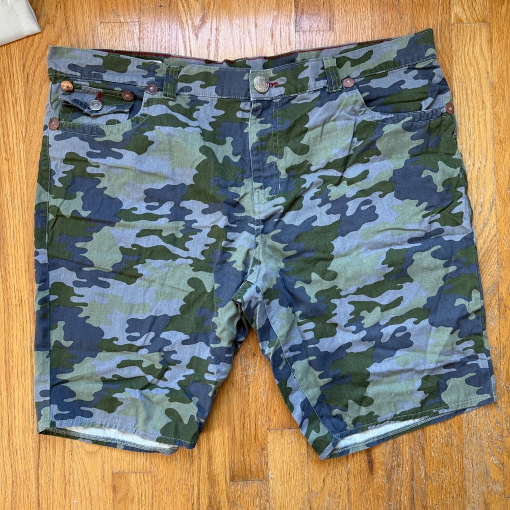 True Religion Billy Super T Camo Shorts Mens 42 Made in USA Baggy Y2K Streetwear